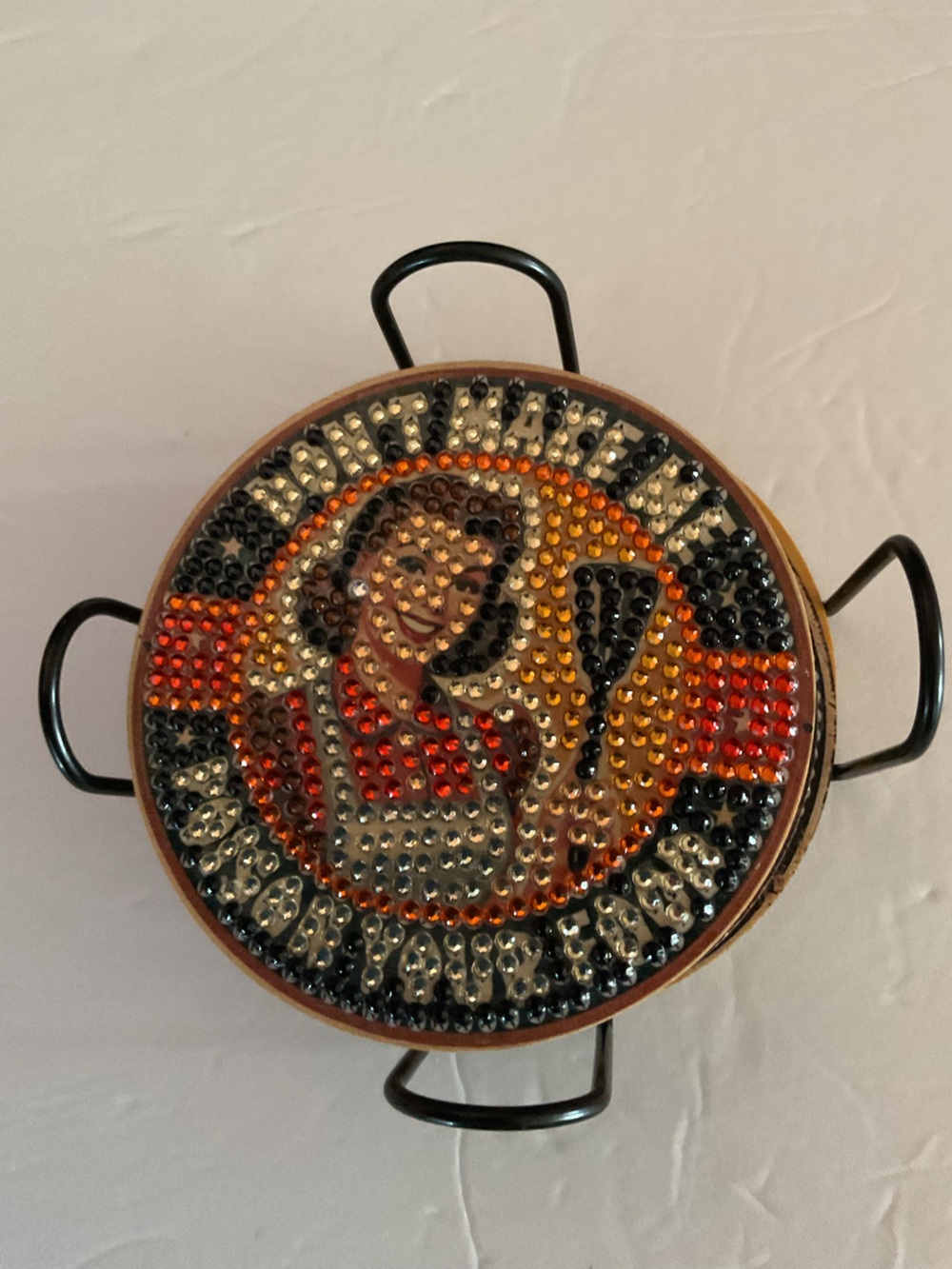 Set of 8 w/holder Retro Beaded Coasters - Colorful Vintage Kitchen Artwork